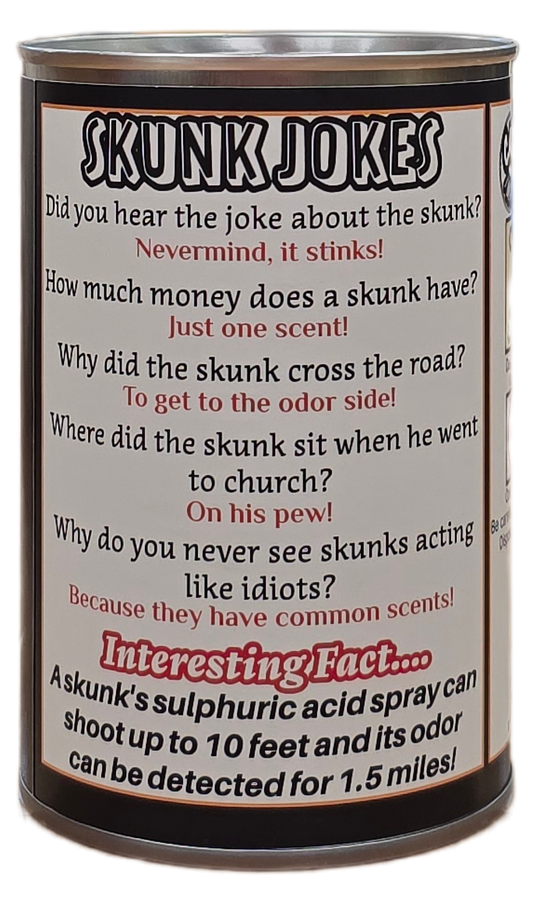 Canned Skunk | Stuffed Animal Plush w/Funny Jokes on Can: Pop Top Lid