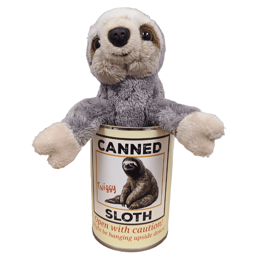 Twiggy the Canned Sloth Stuffed Animal Plush w/Funny Jokes: Pop Top Lid