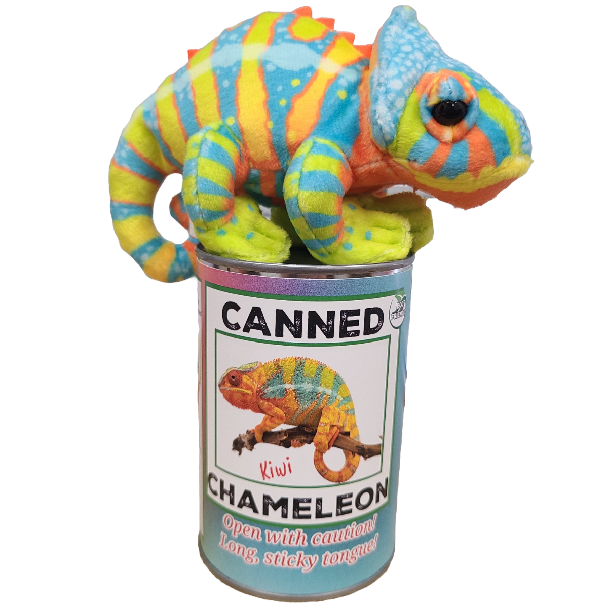 Kiwi the Canned Chameleon Stuffed Animal Plush w/Funny Jokes: Pop Top Lid