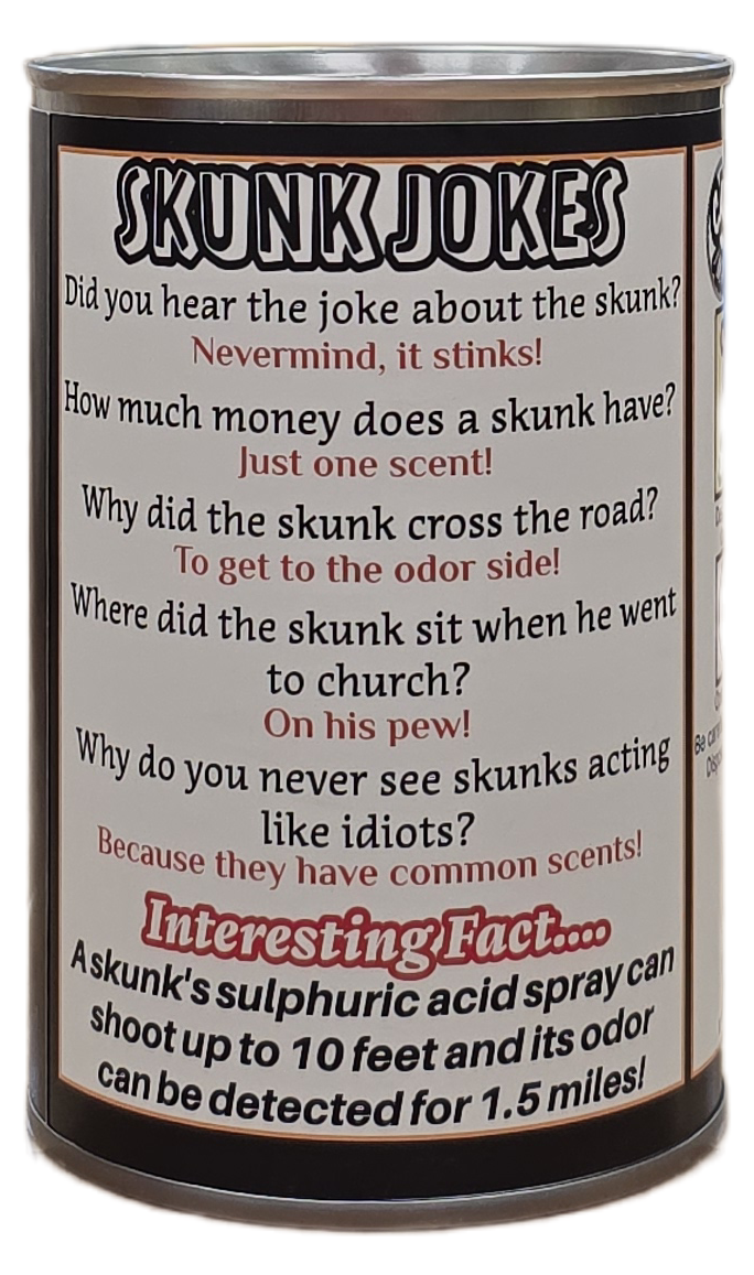 Canned Skunk | Stuffed Animal Plush w/Funny Jokes on Can: Pop Top Lid