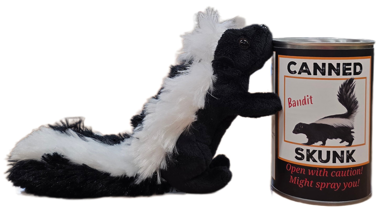 Canned Skunk | Stuffed Animal Plush w/Funny Jokes on Can: Pop Top Lid