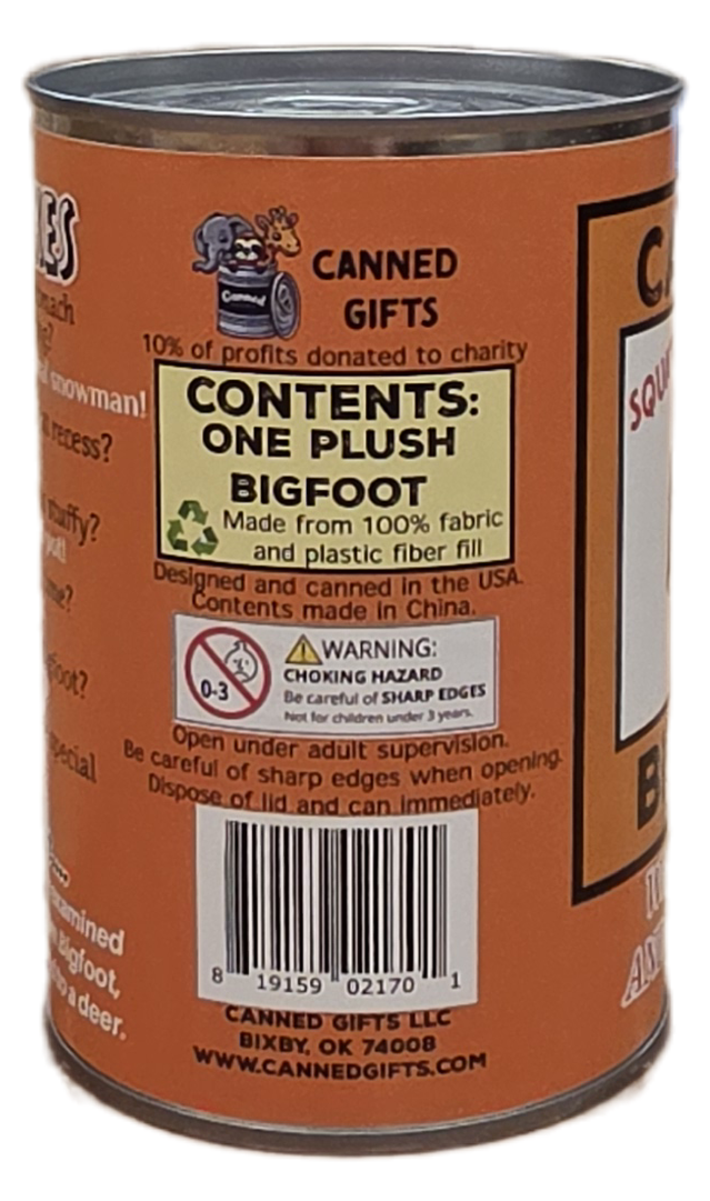 Canned Bigfoot | Stuffed Animal Plush | Funny Jokes Big Foot: Pop Top Lid